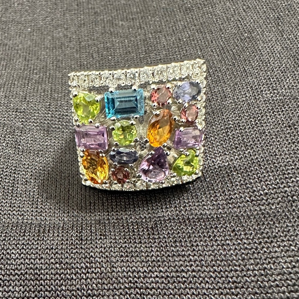 Vintage Thailand 925 Multi-Gemstone Cocktail Ring